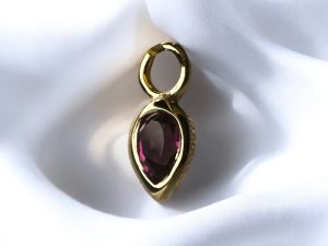 14k Gold Pear Cut Rhodolite Charm