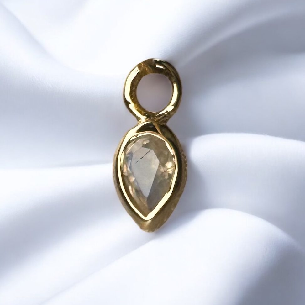 14K Gold Pear Cut Rainbow Moonstone Charm