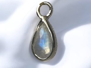 14k Gold Briolette Teardrop Rainbow Moonstone Charm