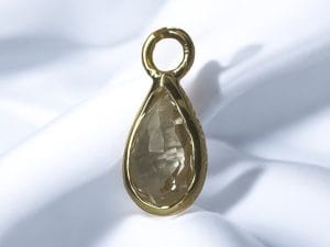 14k Gold Briolette Teardrop Clear Quartz Charm