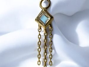 14k Gold Princess Cut Rainbow Moonstone Tassel Charm